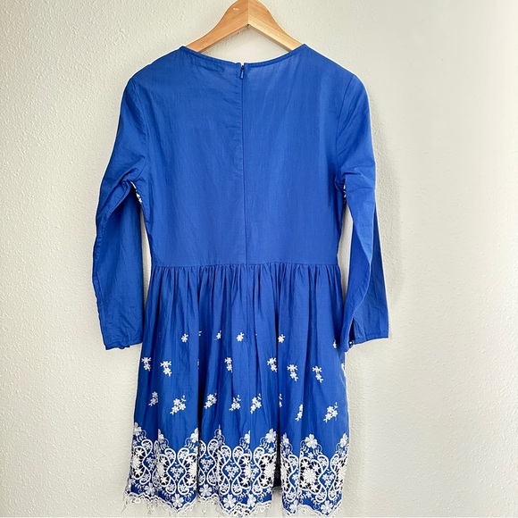Topshop Blue with White Embroidery Eyelet Mini Dress Size: 6 - Cottagecore Lace - Picture 6 of 12
